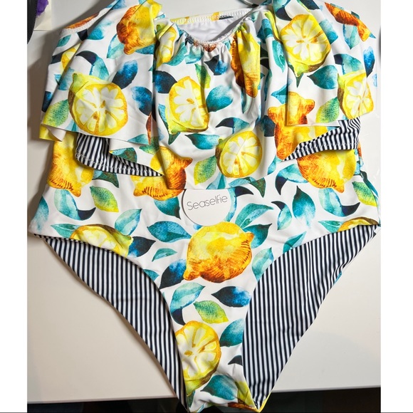Never Worn SeaSelfie Two Piece Bathing Suit size Medium Lemon Reversible - Picture 6 of 6